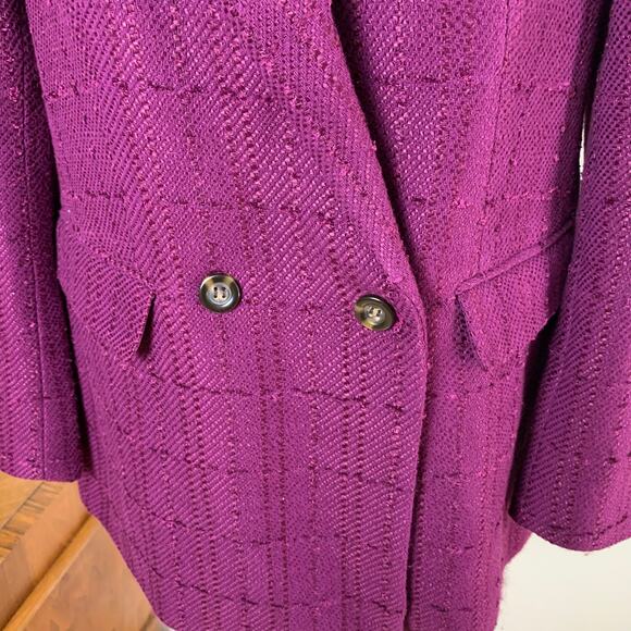 Ann Taylor Size 12 Tweed Double Breasted Blazer Jacket Coat Raspberry Plum Warm - Picture 5 of 11